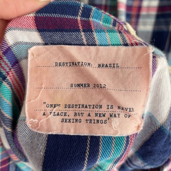 Anthropologie Birds of Paradis by Trovata Multicolor Ladies Plaid Button Down, S - Picture 4 of 9